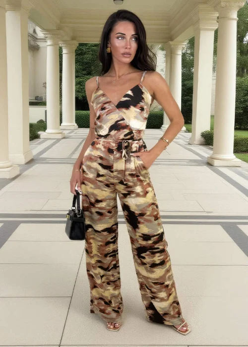 AX Paris Brown Smudge Print Strappy Tie Waist Jumpsuit - 12 Image 2