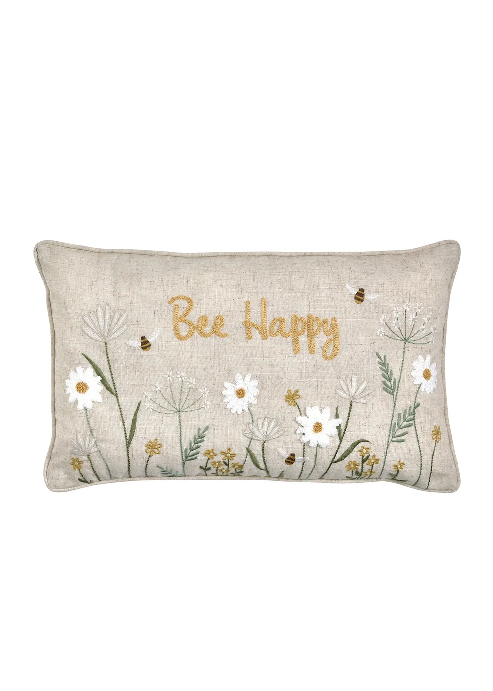 Catherine Lansfield Bee Happy Embroidered 30x50cm Cushion Natural - One Size Image 3