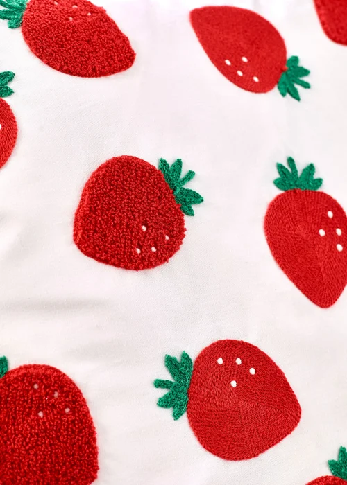 Catherine Lansfield Strawberry Embroidered 45x45cm Cushion Red - 45cm x 45cm Image 2
