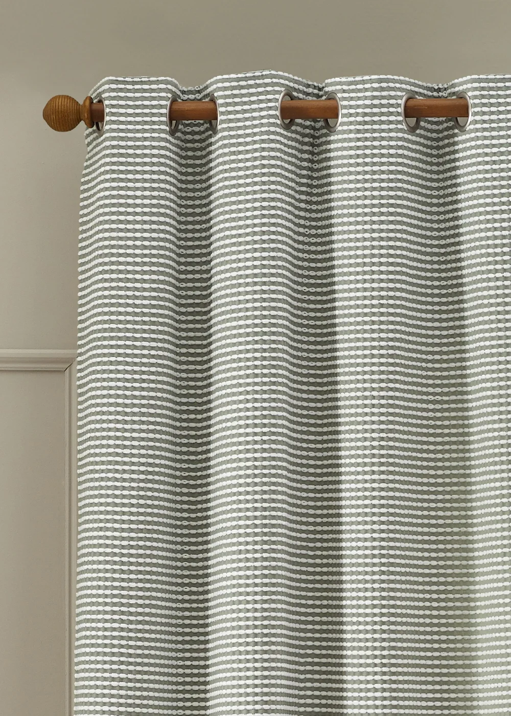 Catherine Lansfield Stab Stitch Lined Eyelet Curtains Sage Green - 46W X 54D (116x137cm) Image 2