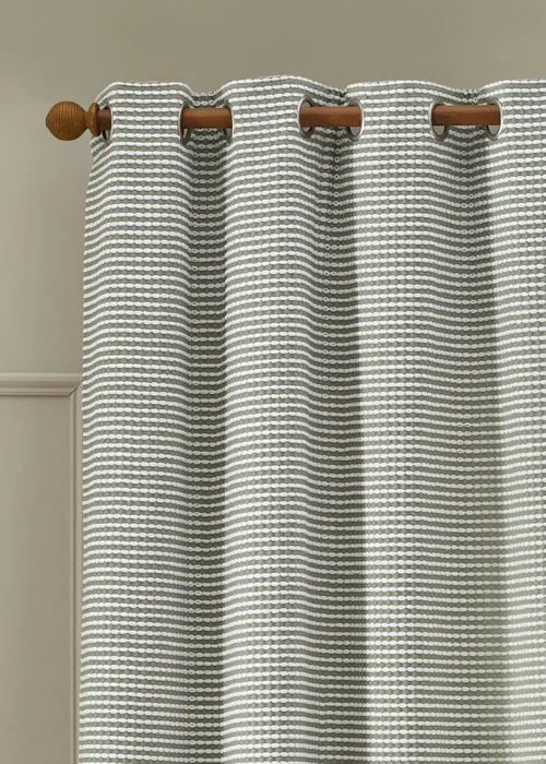 Catherine Lansfield Stab Stitch Lined Eyelet Curtains Sage Green - 46W X 54D (116x137cm) Image 2