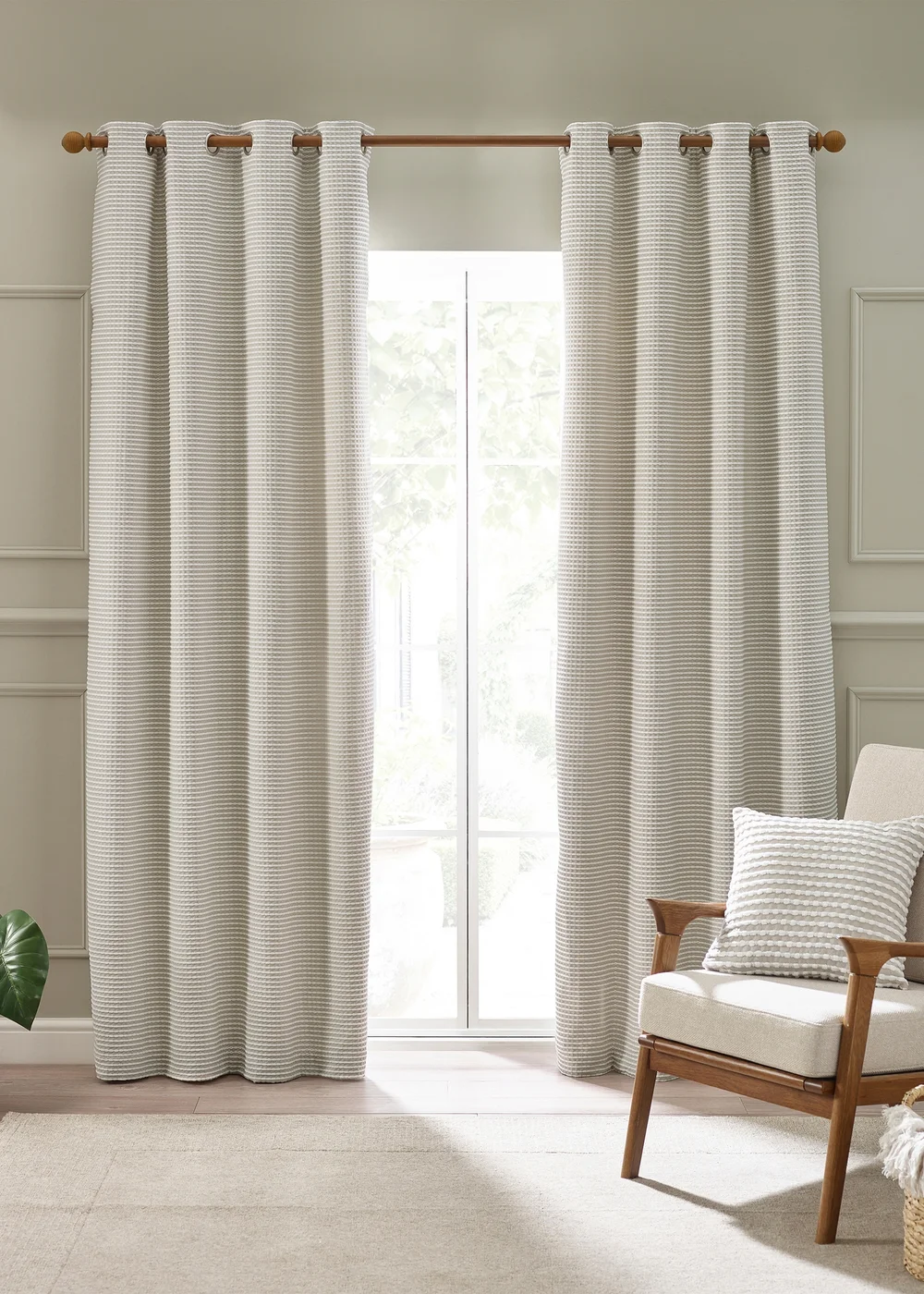 Catherine Lansfield Stab Stitch Lined Eyelet Curtains Natural - 46W X 54D (116x137cm) Image 1
