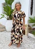 AX Paris Brown Bold Leopard Print Flutter Sleeve Midi Dress - 8 Image 1