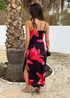 AX Paris Black & Coral Red Floral Print Strappy Slip Midi Dress - 10 Image 5
