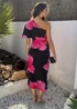 AX Paris Black & Magenta Floral Print One Sleeve Midi Dress - 12 Image 5