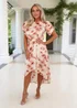 AX Paris Blush Floral Print Puff Sleeve Gathered Side Midi Dress - 14 Image 2