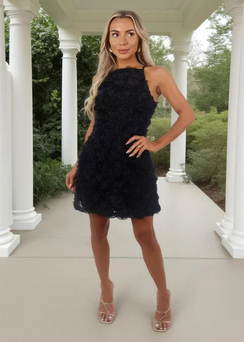 AX Paris Black Rose-Applique Racer Neck Slip Mini Dress - 6 Image 2