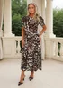 AX Paris Brown Leopard Print Puff Sleeve Smock Midi Dress - 16 Image 1