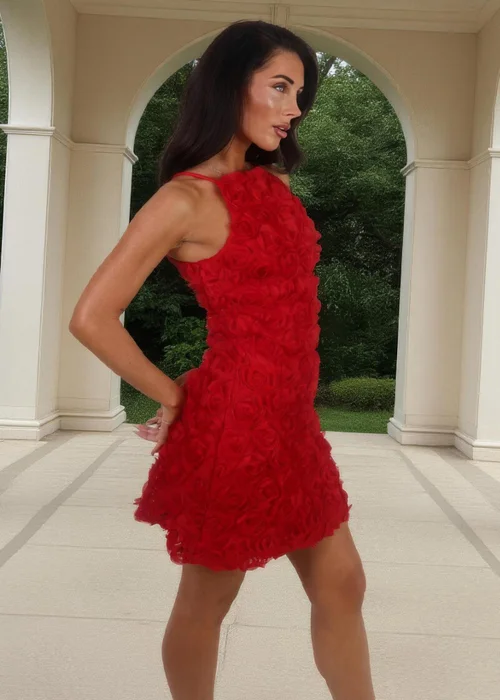 AX Paris Red Rose-Applique Racer Neck Slip Mini Dress - 10 Image 4