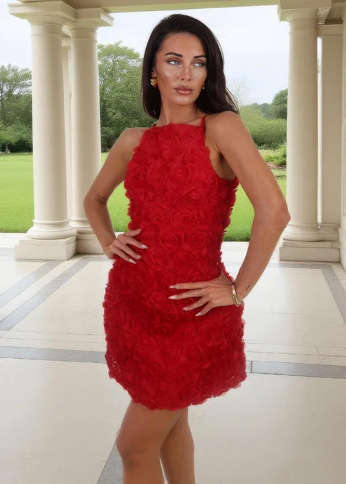 AX Paris Red Rose-Applique Racer Neck Slip Mini Dress - 10 Image 1