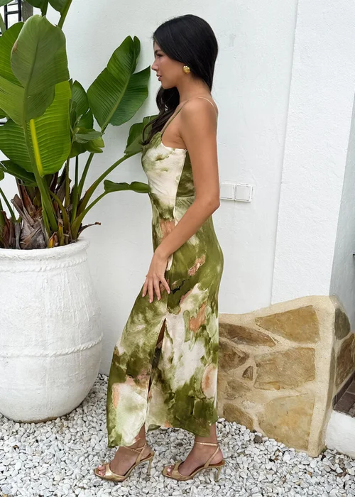 AX Paris Lime Marble Print Strappy Slip Midi Dress - 14 Image 4