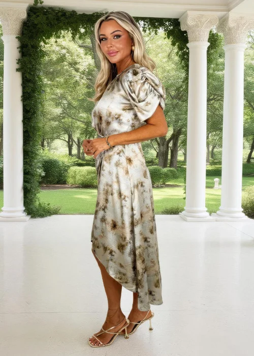 AX Paris Multi Smudge Print Puff Sleeve Gathered Side Midi Dress - 16 Image 4