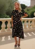 AX Paris Black & Stone Polka Dot Puff Sleeve Tie Waist Midi Dress - 16 Image 1