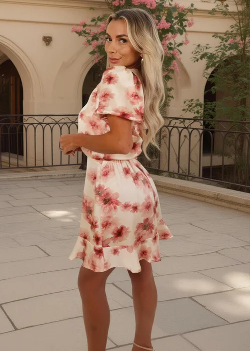 AX Paris Blush Floral Print Puff Sleeve Frill Hem Mini Dress - 12 Image 4