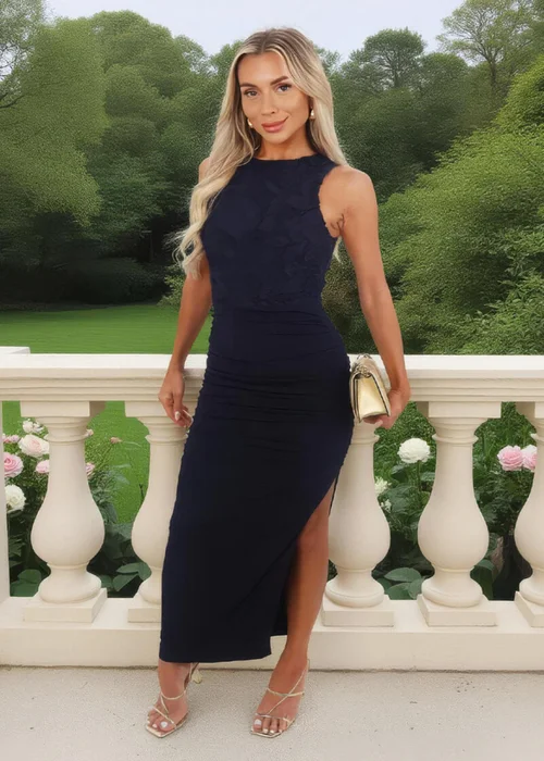 AX Paris Navy Embroidered Top Overlay Midi Dress - 16 Image 2