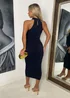 AX Paris Navy Draped Halter Neck Ruched Midi Dress - 16 Image 4