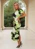 AX Paris Black And Green Floral Print Puff Sleeve Midi Dress - 16 Image 5