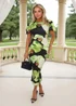 AX Paris Black And Green Floral Print Puff Sleeve Midi Dress - 16 Image 1