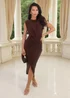 AX Paris Chocolate Draped Sash Top Wrap Skirt Midi Dress - 14 Image 1