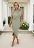 AX Paris Light Khaki Draped Sash Top Wrap Skirt Midi Dress - 16 Image 5