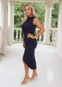 AX Paris Navy Draped Sash Top Wrap Skirt Midi Dress - 16 Image 4