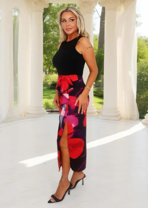 AX Paris Multi Floral Print 2 In 1 Bow Detail Midi Dress - 14 Image 4