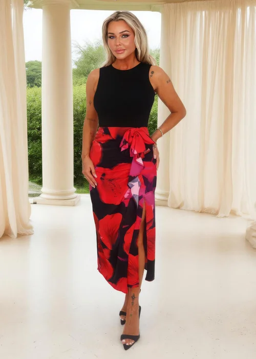 AX Paris Multi Floral Print 2 In 1 Bow Detail Midi Dress - 14 Image 3