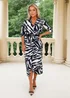 AX Paris Black & White Animal Print Belted Wrap Shirt Midi Dress - 16 Image 3