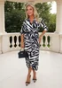 AX Paris Black & White Animal Print Belted Wrap Shirt Midi Dress - 16 Image 2