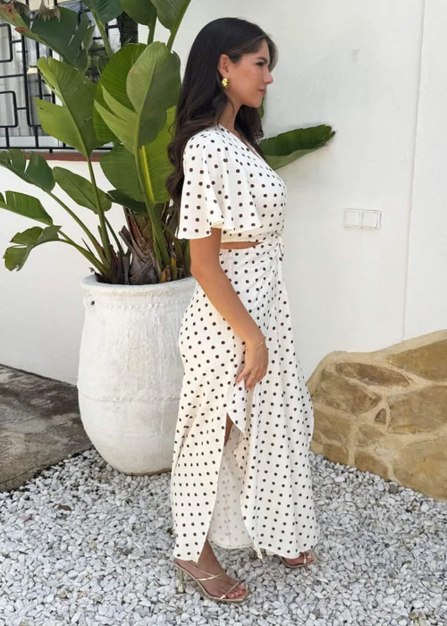 AX Paris Cream And Brown Polka Dot Cut Out Knot Detail Midi Dress - 16 Image 4