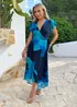 AX Paris Navy Bold Floral Print Flutter Sleeve Belted Wrap Midi Dress - 10 Image 2