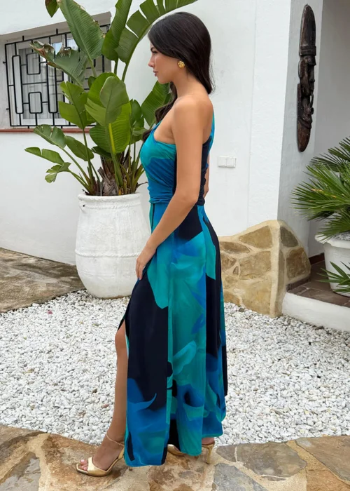 AX Paris Navy Bold Floral Print One Shoulder Ruched Waist Midi Dress - 12 Image 4