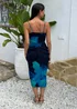 AX Paris Navy Bold Floral Print Gathered Skirt Strappy Midi Dress - 12 Image 5