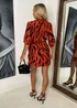 AX Paris Orange Tiger Print Tie Waist Wrap Shirt Mini Dress - 14 Image 5