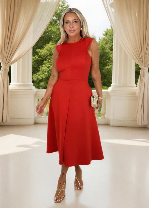 AX Paris Red Round Neck A-line Skirt Midi Dress - 10 Image 2