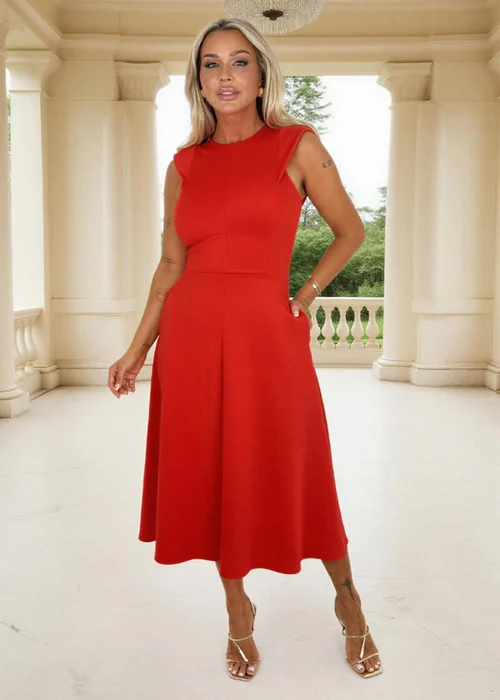 AX Paris Red Round Neck A-line Skirt Midi Dress - 10 Image 3