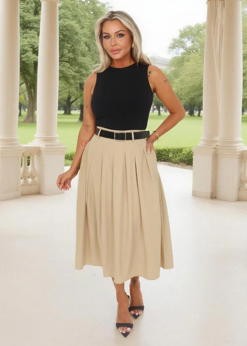 AX Paris Stone 2 In 1 Pleated Skirt Belted Midi Dress - 10 Image 1