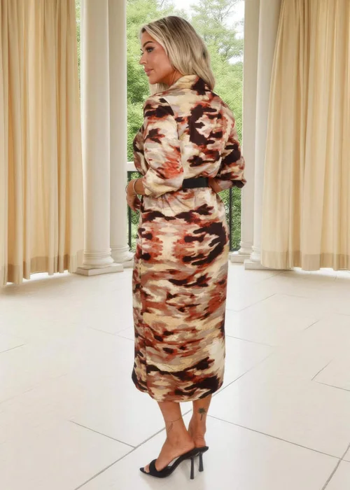 AX Paris Brown Smudge Print Belted Wrap Shirt Midi Dress - 14 Image 4