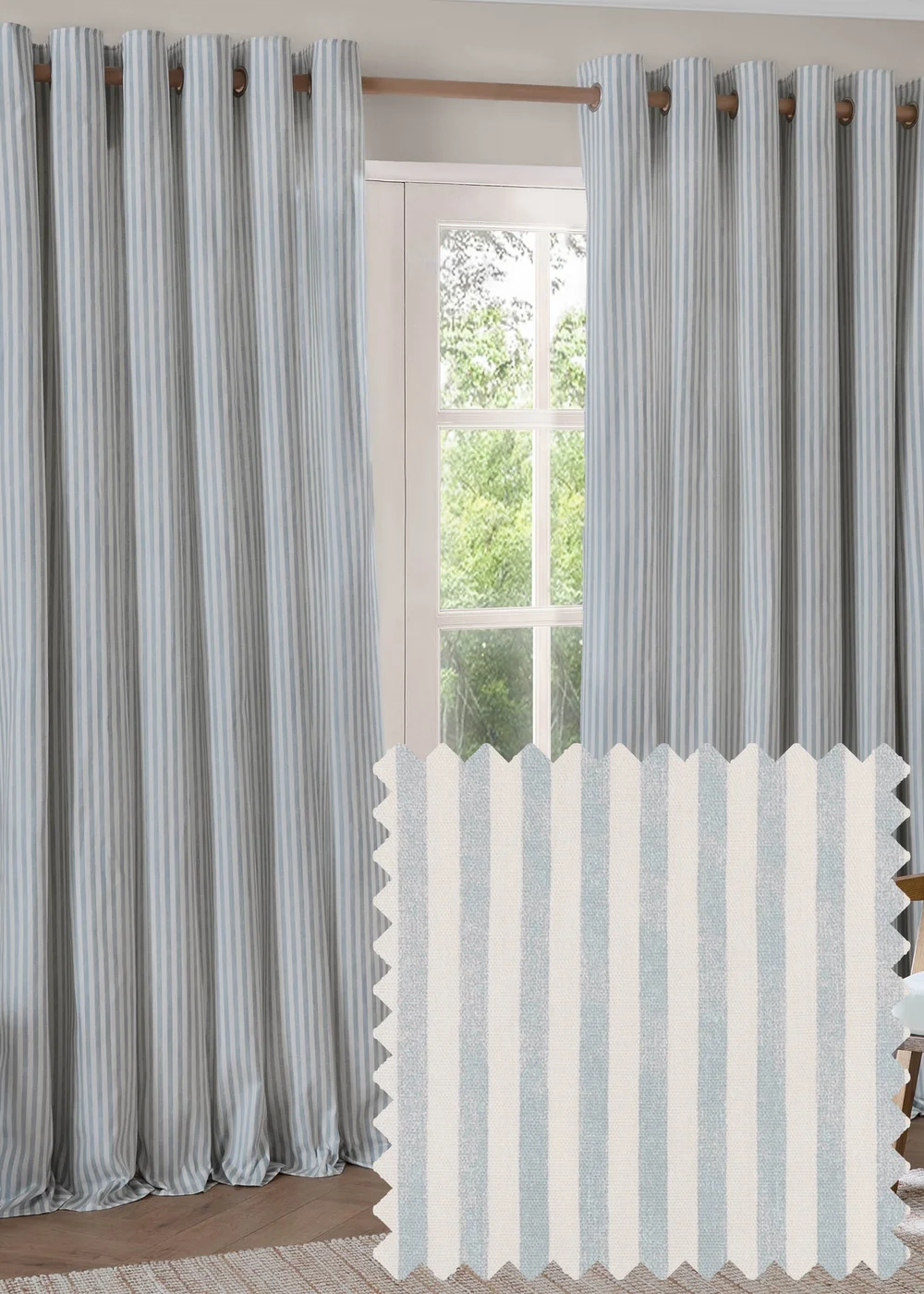 Yard Hebden 100% Cotton Blackout Mineral Blue Eyelet Curtain Pair - 46W X 54D (117x137cm Image 1