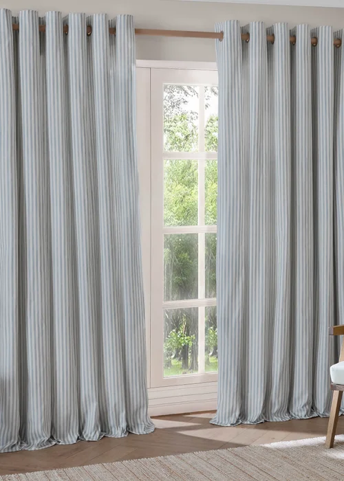 Yard Hebden 100% Cotton Blackout Mineral Blue Eyelet Curtain Pair - 46W X 54D (117x137cm Image 2