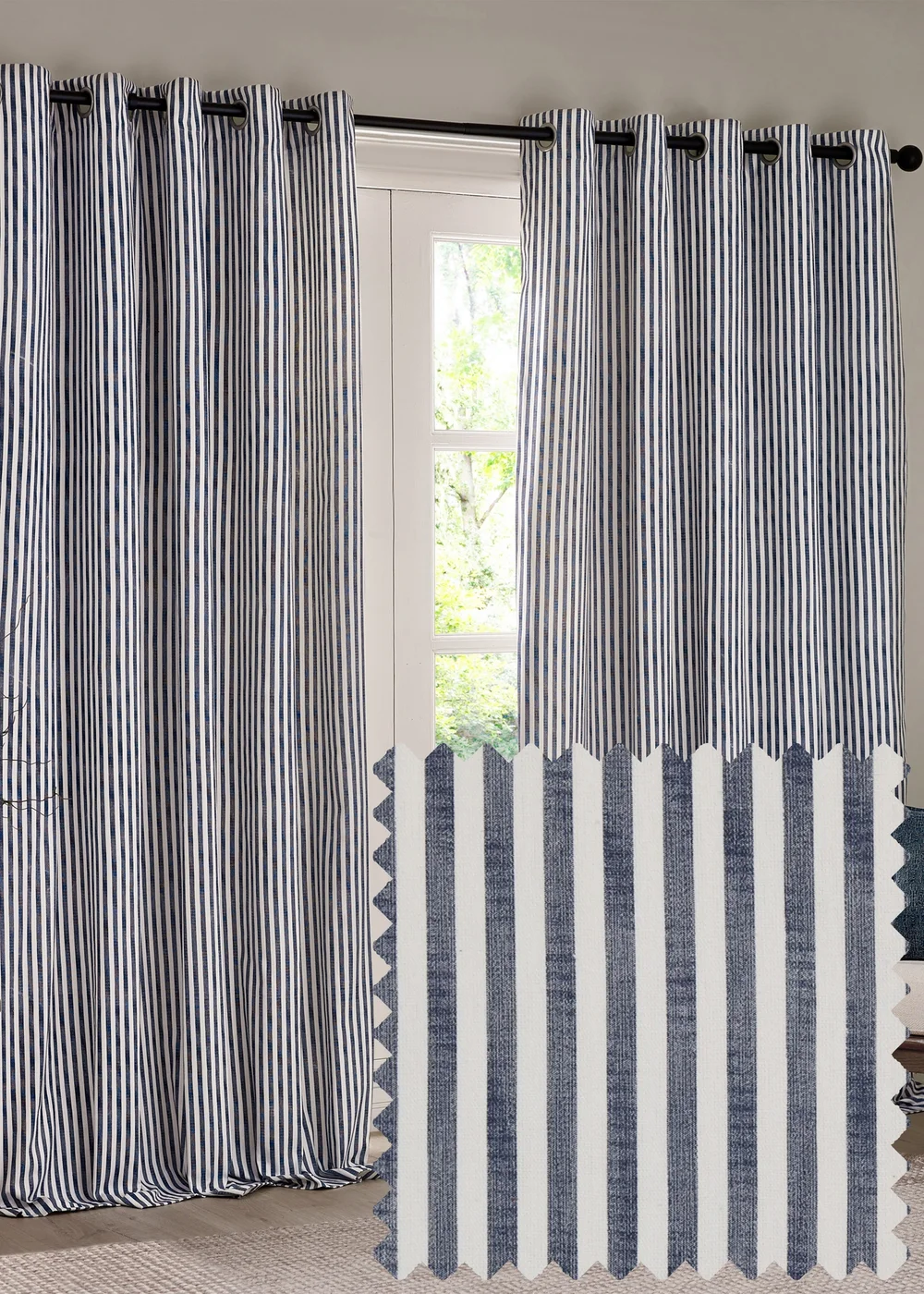 Yard Hebden 100% Cotton Blackout Navy Eyelet Curtain Pair - 46W X 54D (117x137cm Image 1