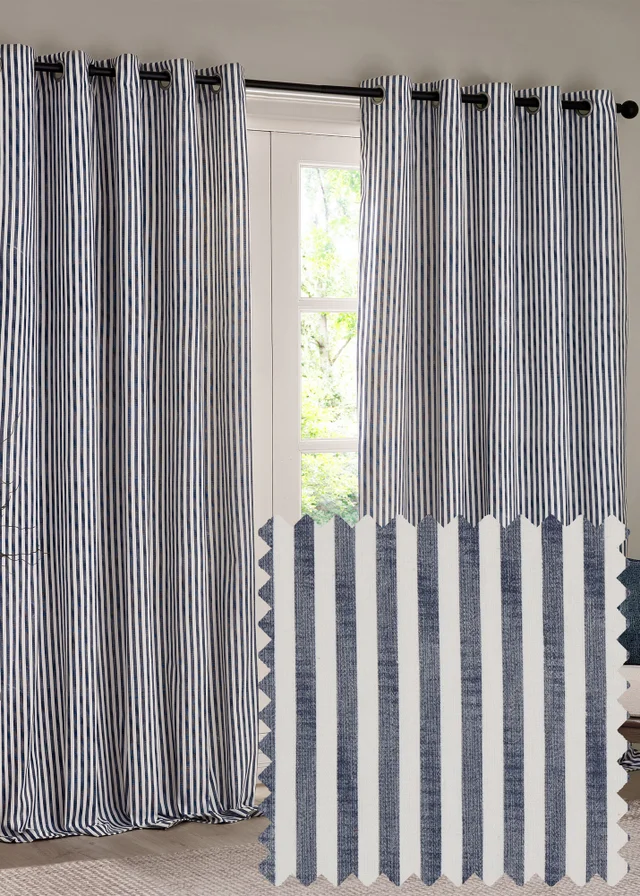 Yard Hebden 100% Cotton Blackout Navy Eyelet Curtain Pair