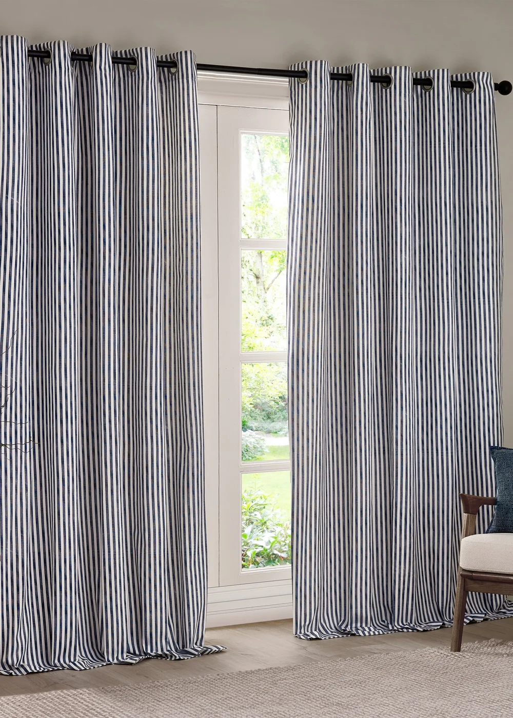 Yard Hebden 100% Cotton Blackout Navy Eyelet Curtain Pair - 46W X 54D (117x137cm Image 2
