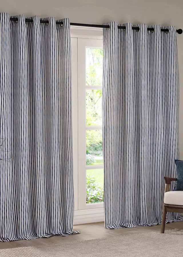 Yard Hebden 100% Cotton Blackout Navy Eyelet Curtain Pair