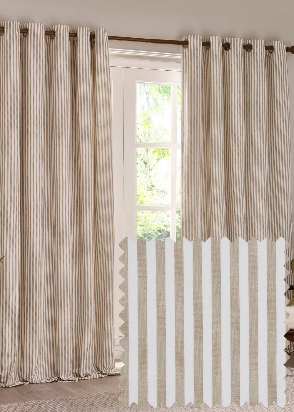 Yard Hebden 100% Cotton Blackout Natural Eyelet Curtain Pair - 46W X 54D (117x137cm Image 1