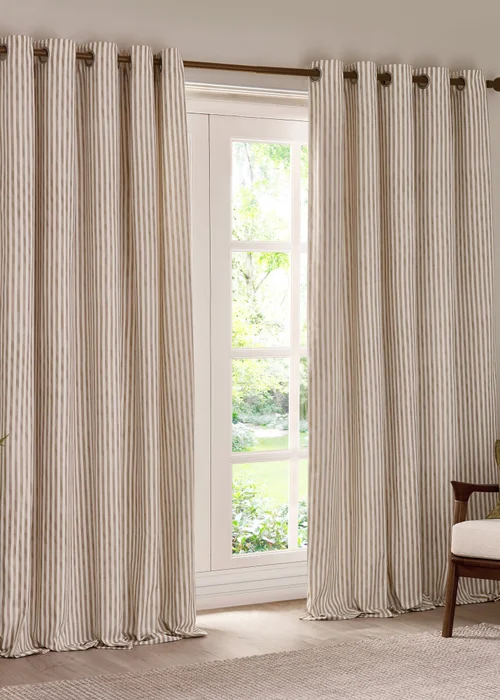Yard Hebden 100% Cotton Blackout Natural Eyelet Curtain Pair - 46W X 54D (117x137cm Image 2