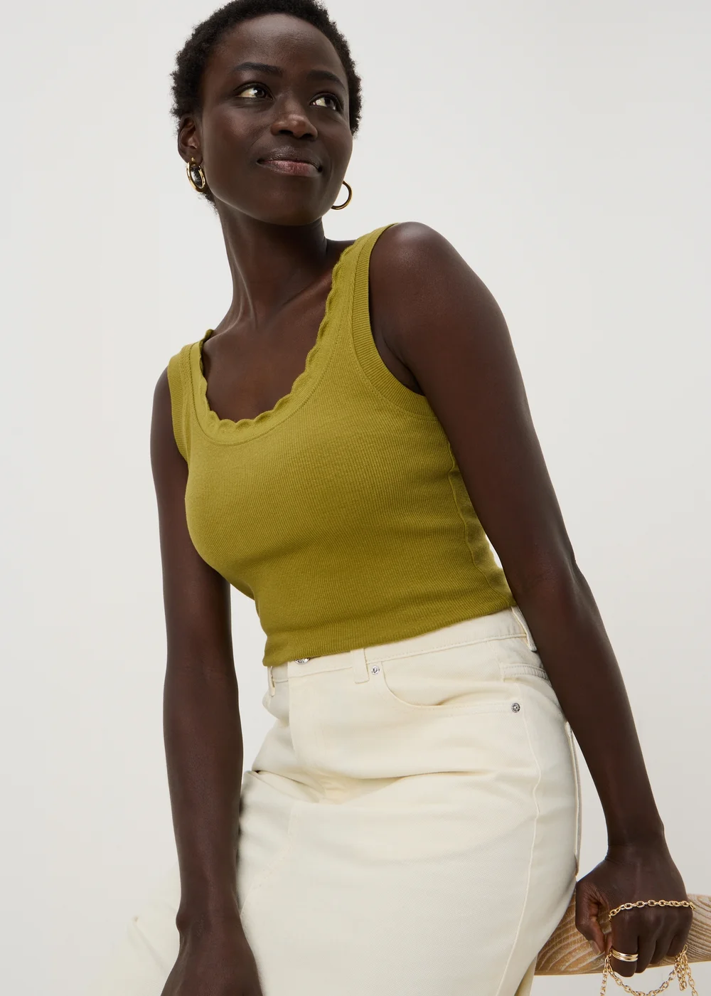 Olive Scallop Neck Vest Top - 20 Image 1