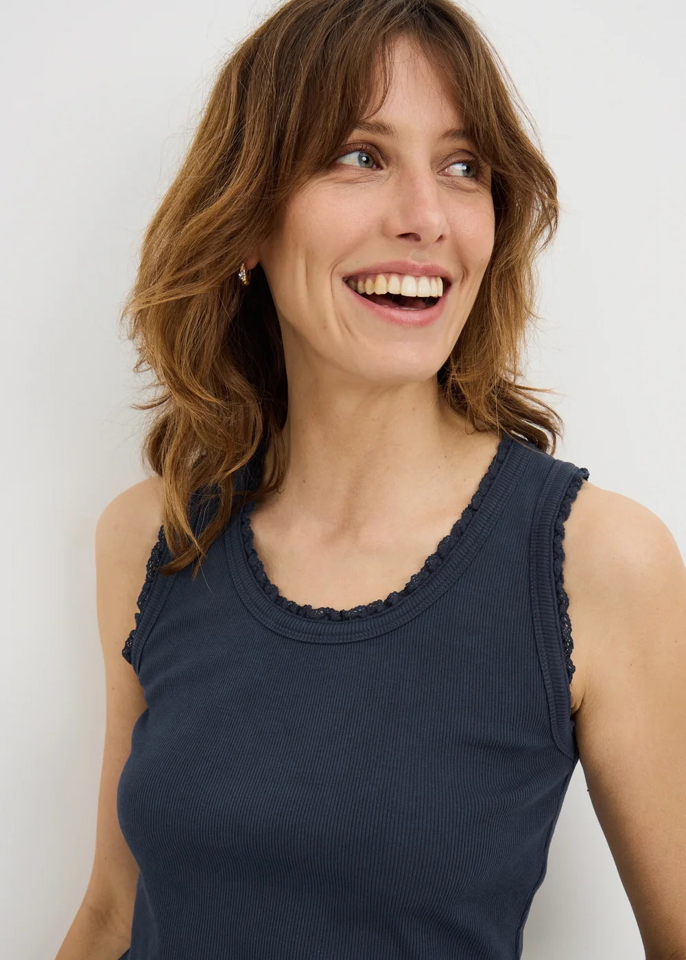 Navy Lace Trim Vest Top - 8 Image 1