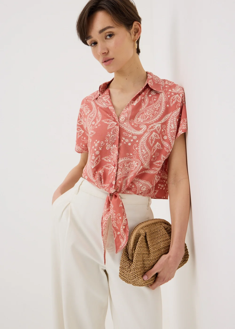 Pink Paisley Tie Front Co Ord Shirt - 22 Image 1