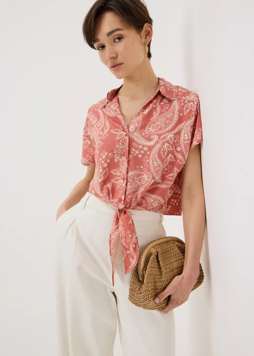 Pink Paisley Tie Front Co Ord Shirt - 22 Image 1